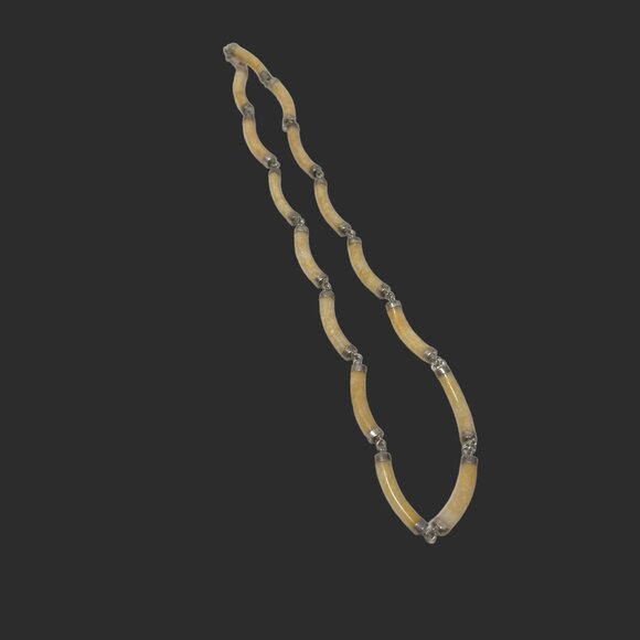 Jadeite and Sterling Station 925 Necklace Oriental Beige Vintage - Picture 8 of 8